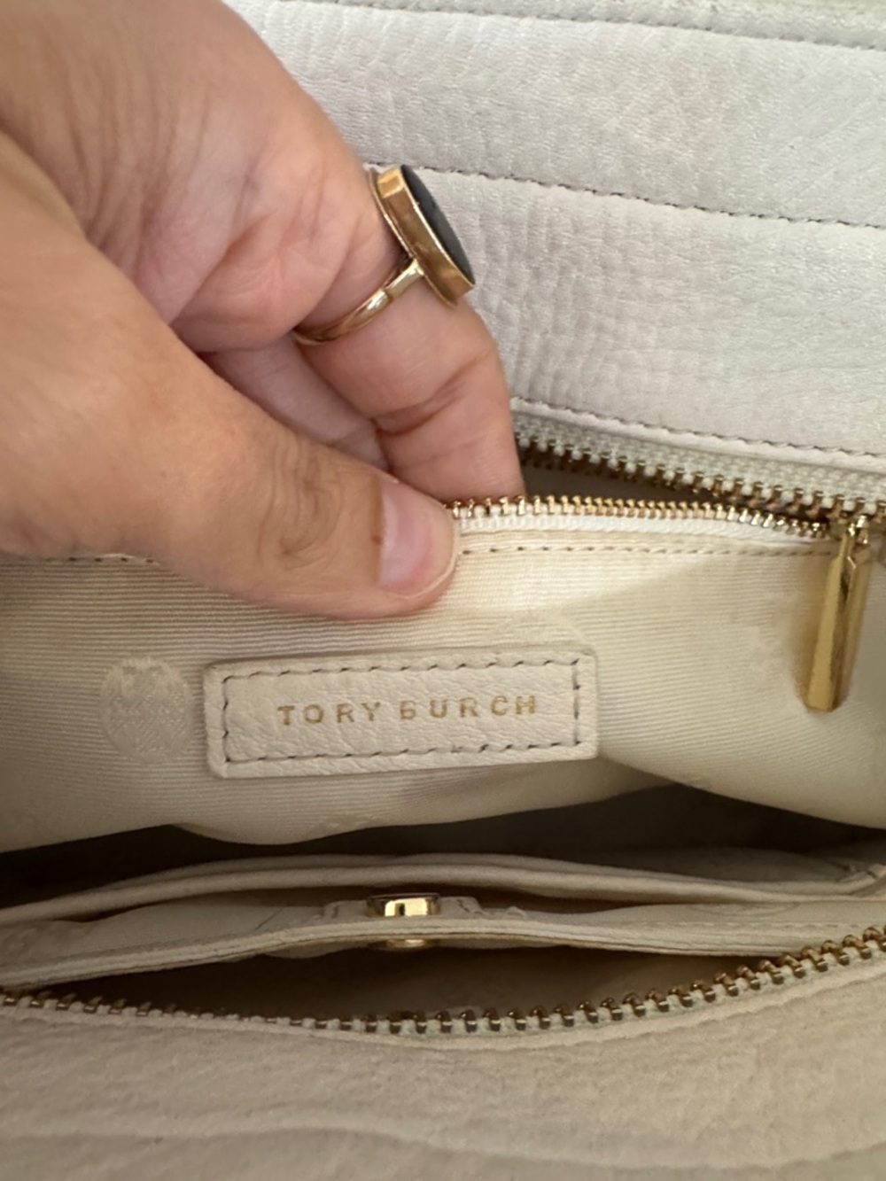 Tory Burch Cream Pebbled Leather Top-Handle Satchel with Gold Hardware - Picture 2 of 6